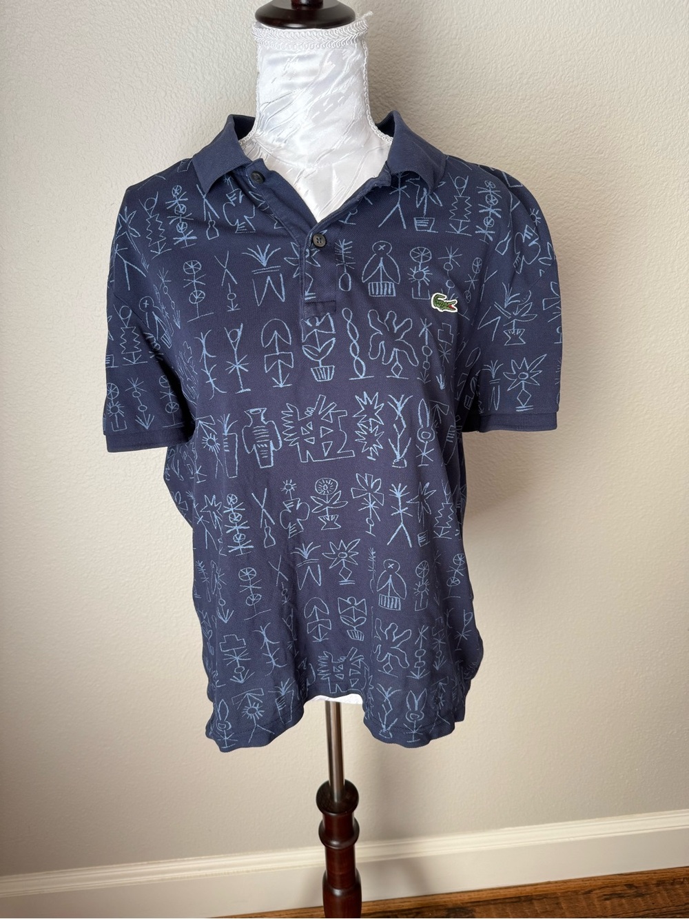 Lacoste Women's Navy Polo with Light Blue Graphic Print